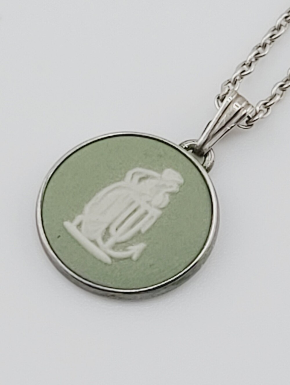 1970's Vintage Wedgwood Green Jasperware “Hope & Anchor” Sterling Silver Pendant